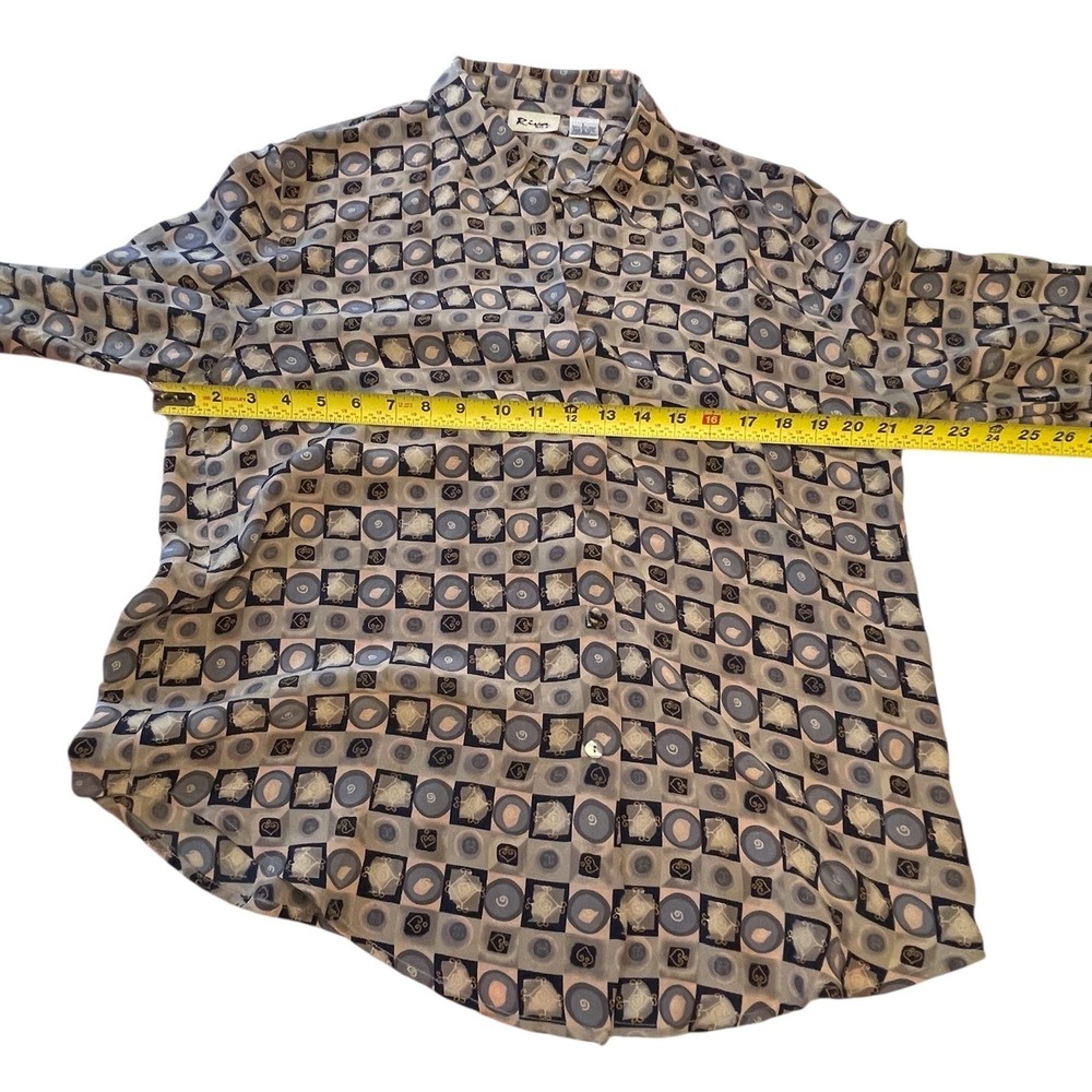 Riva Women's Button Up Long Sleeve Silk Shirt Size Large Retro All Over Print‎ - Picture 5 of 10